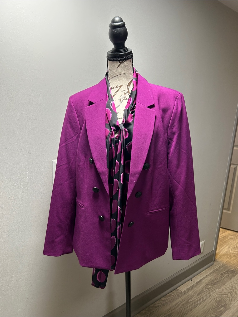 Vibrant Magenta Double-Breasted Blazer